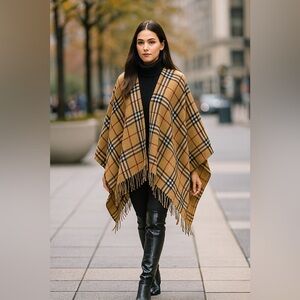 Women’s multicolor tartan Plaid Fringe‎ Shawl cardigan poncho boho costal OSF